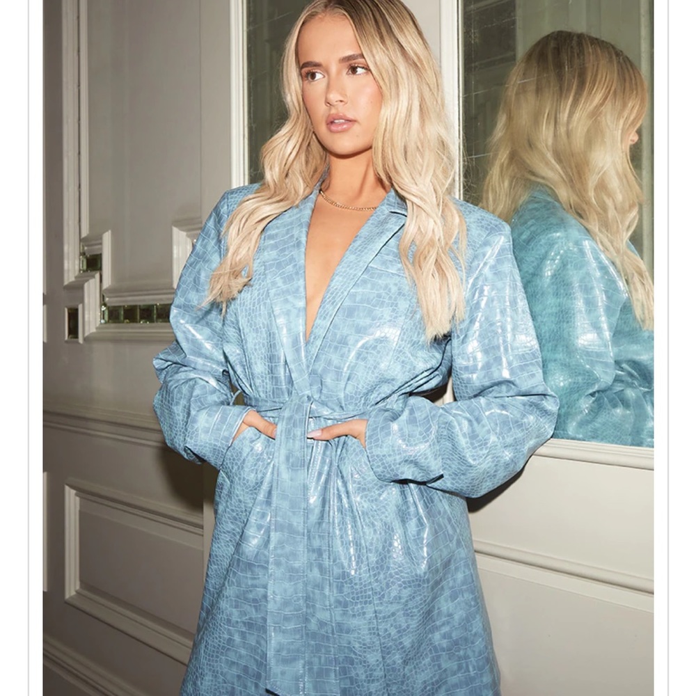 PLT x Molly Mae - Pale Blue Croc PU Oversized Blazer Dress